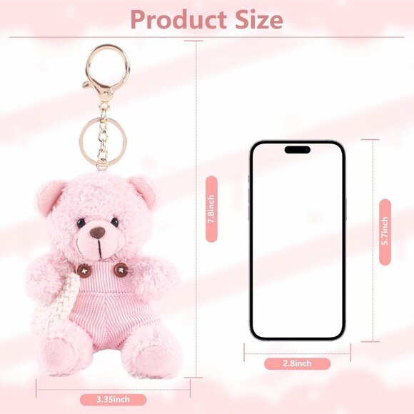 Pink Plush Teddy Bear Bag Charm Keychain for Backpack Purse Gifts - Picture 2 of 6